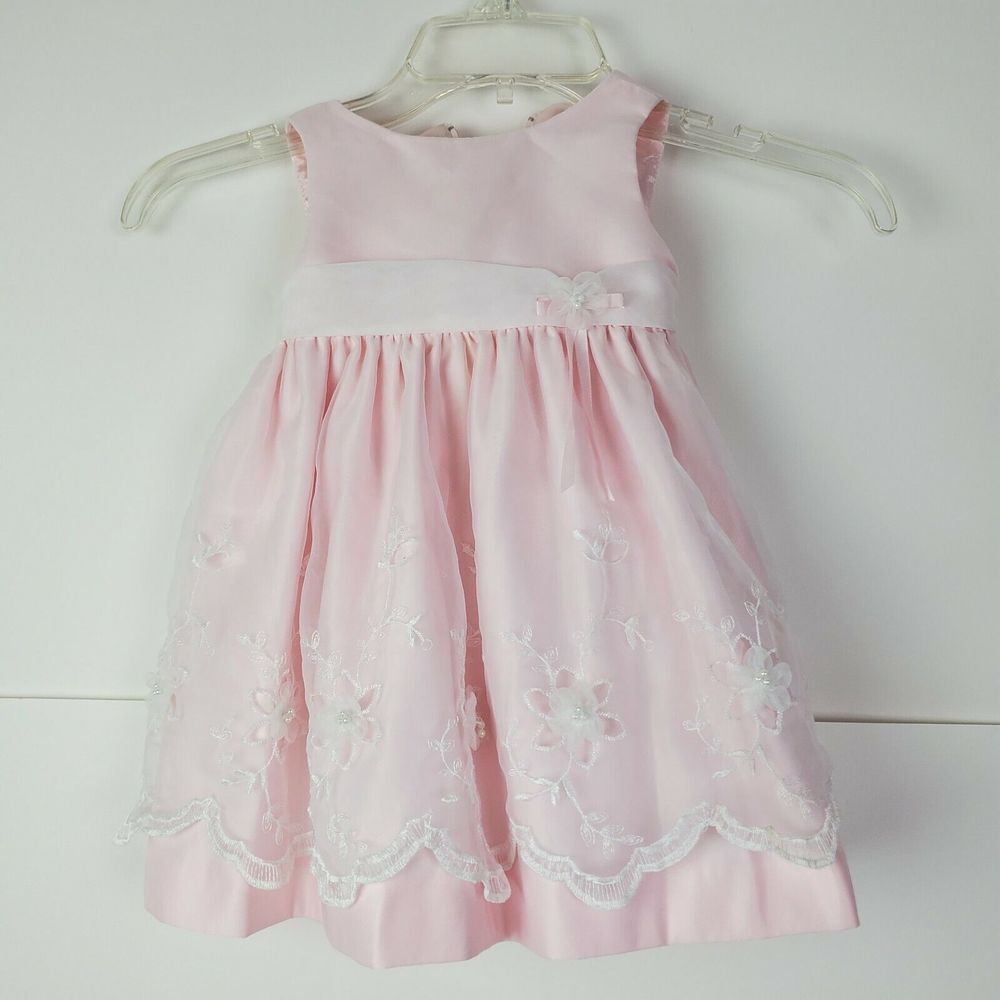 Cinderella Baby Girl Pink Lace Dress Size 18M Tulle Trim Pearl Flower Sleeveless